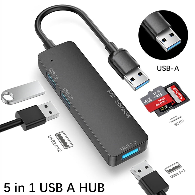 USB 3.0 Type C Hub 5 IN 1 Multi Splitter Adapter With TF SD Reader Slot For Macbook Pro 13 15 Air PC Computer Accessories