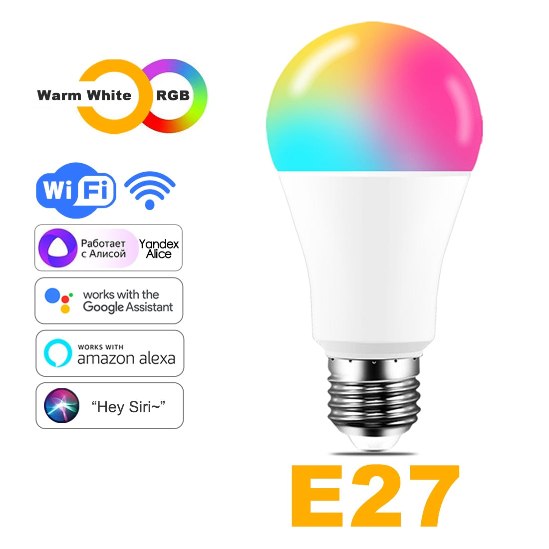 15W WiFi Smart Light Bulb B22 E27 LED RGB Lamp Work with Alexa/Google Home 85-265V RGB+White Dimmable Timer Function color Bulb