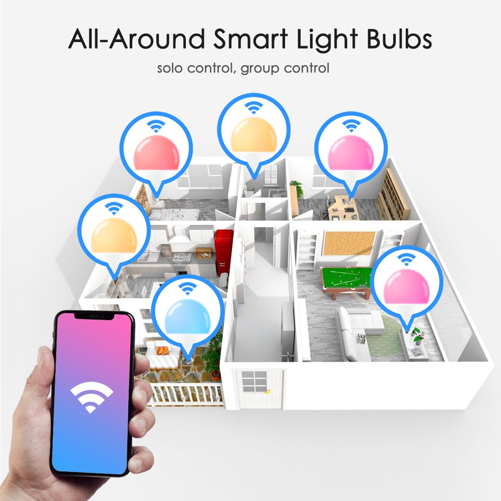 15W WiFi Smart Light Bulb B22 E27 LED RGB Lamp Work with Alexa/Google Home 85-265V RGB+White Dimmable Timer Function color Bulb