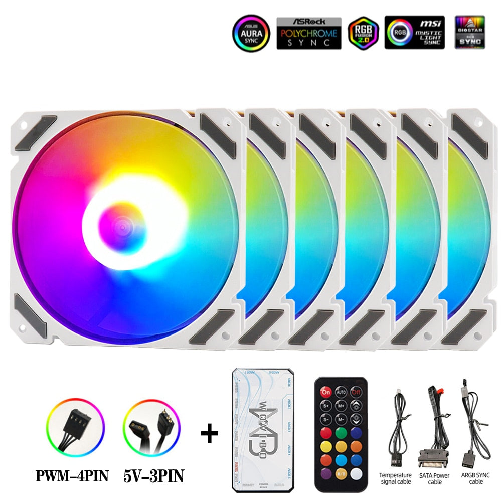 Wovibo 120mm RGB ARGB Fan Cooler PWM 4PIN 5V 3PIN Ventilateur PC Computer Cooling Case Radiator White Black 12cm Ventilador