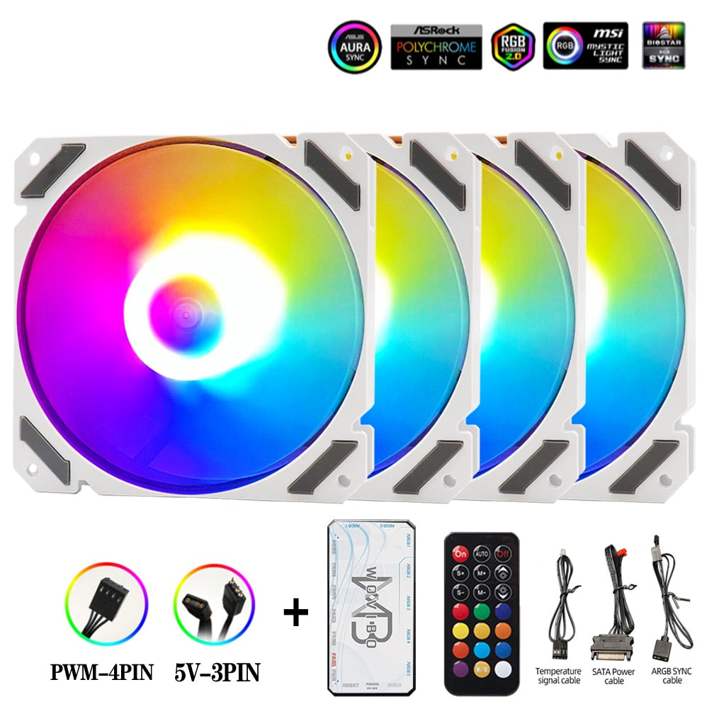 Wovibo 120mm RGB ARGB Fan Cooler PWM 4PIN 5V 3PIN Ventilateur PC Computer Cooling Case Radiator White Black 12cm Ventilador