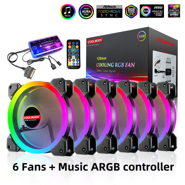 120mm PC Computer Case Fan Cooling Cooler 6PIN Adjustable RGB Led 12cm Mute Ventilador 5V DC ARGB Fans Adjust Speed Aura Sync