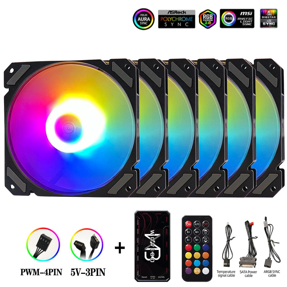 Wovibo 120mm RGB ARGB Fan Cooler PWM 4PIN 5V 3PIN Ventilateur PC Computer Cooling Case Radiator White Black 12cm Ventilador