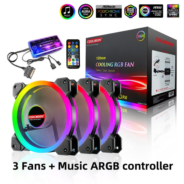 120mm PC Computer Case Fan Cooling Cooler 6PIN Adjustable RGB Led 12cm Mute Ventilador 5V DC ARGB Fans Adjust Speed Aura Sync