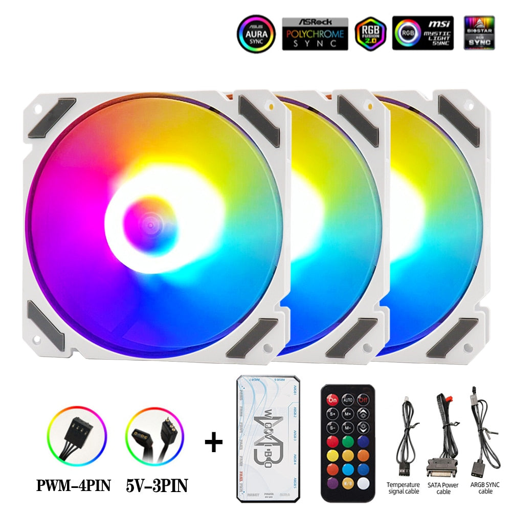 Wovibo 120mm RGB ARGB Fan Cooler PWM 4PIN 5V 3PIN Ventilateur PC Computer Cooling Case Radiator White Black 12cm Ventilador