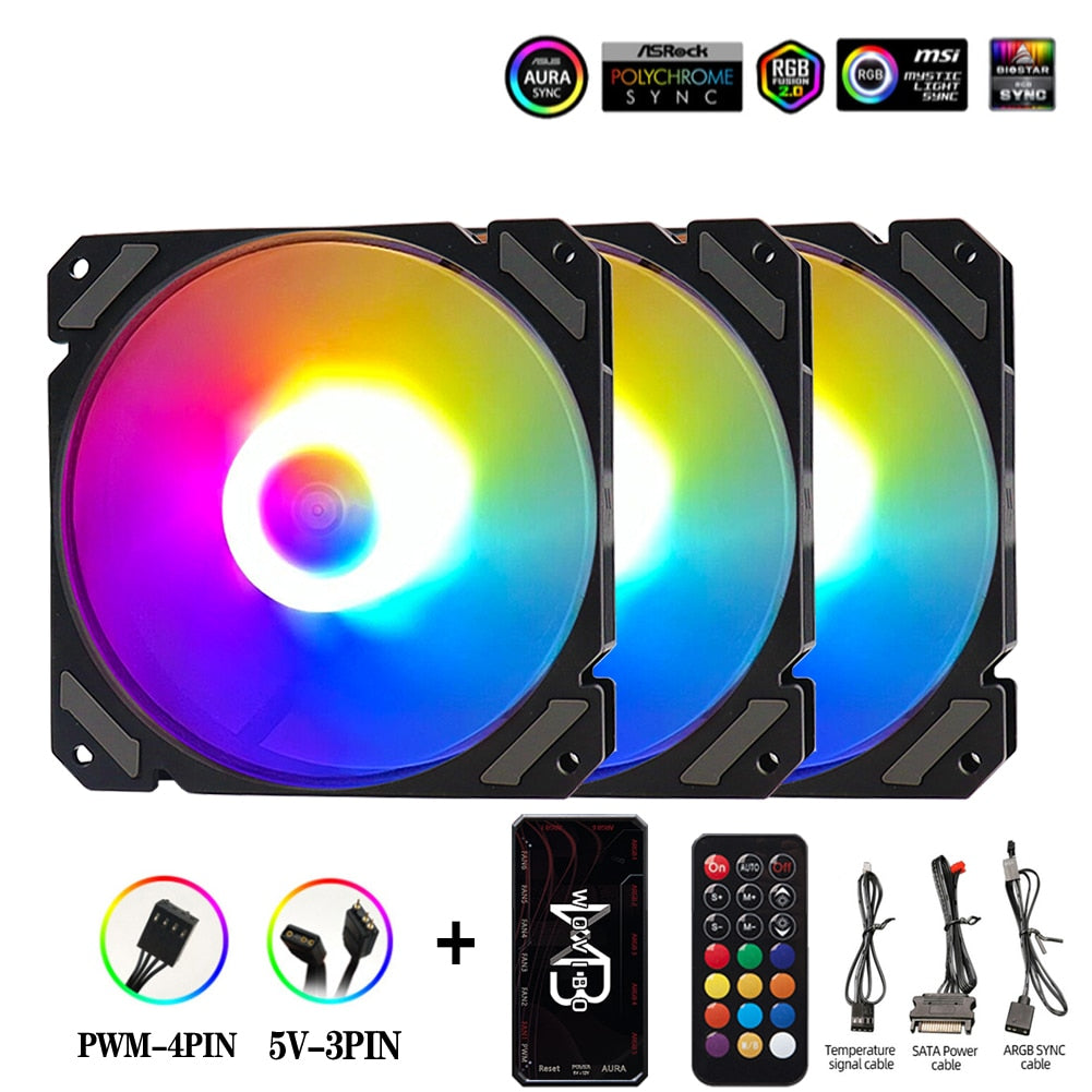 Wovibo 120mm RGB ARGB Fan Cooler PWM 4PIN 5V 3PIN Ventilateur PC Computer Cooling Case Radiator White Black 12cm Ventilador