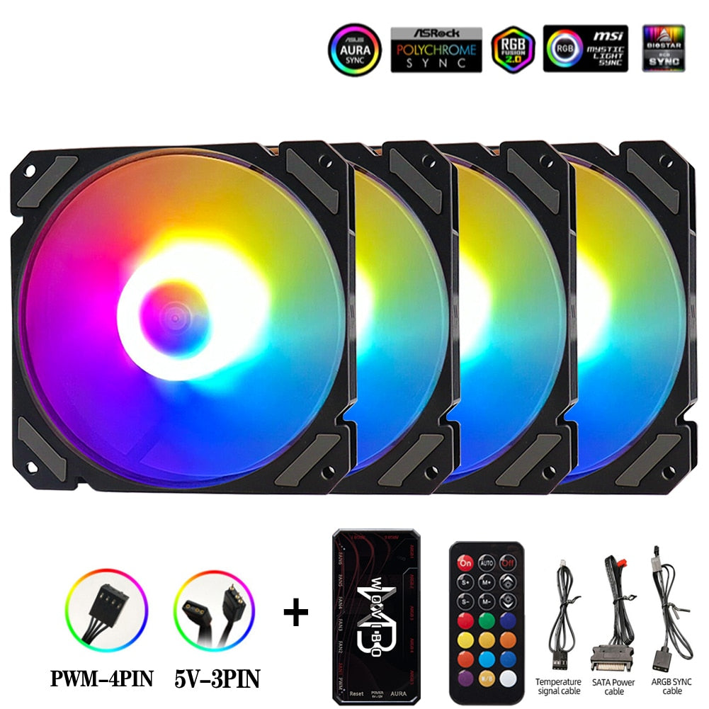 Wovibo 120mm RGB ARGB Fan Cooler PWM 4PIN 5V 3PIN Ventilateur PC Computer Cooling Case Radiator White Black 12cm Ventilador