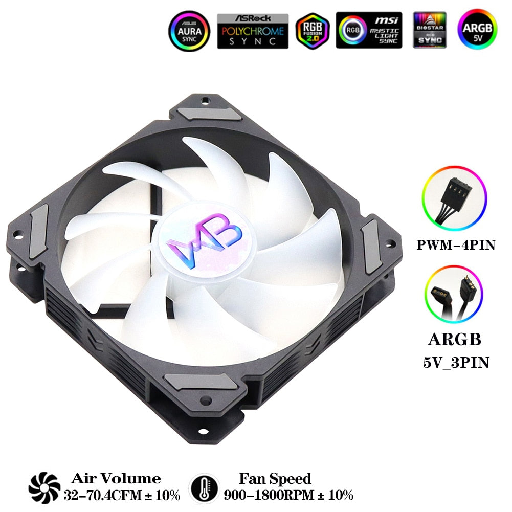 Wovibo 120mm RGB ARGB Fan Cooler PWM 4PIN 5V 3PIN Ventilateur PC Computer Cooling Case Radiator White Black 12cm Ventilador